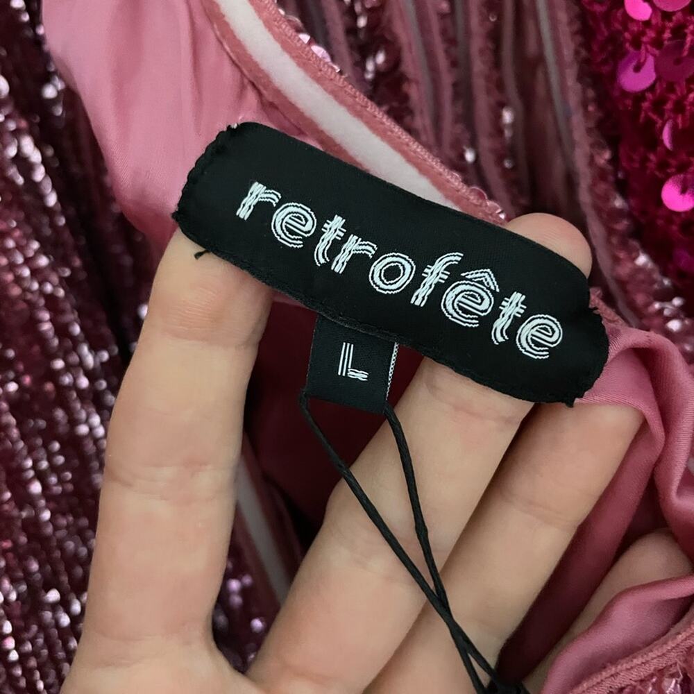 Retrofete One-Shoulder Mini Dress in Pink Sequin - Picture 9 of 14